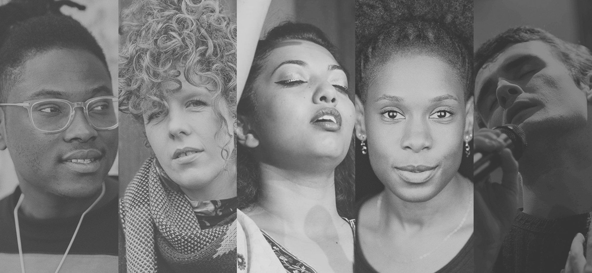 Black and white collage of various poets