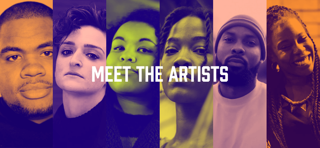 a montage of six mixed gender poets in different colour washes